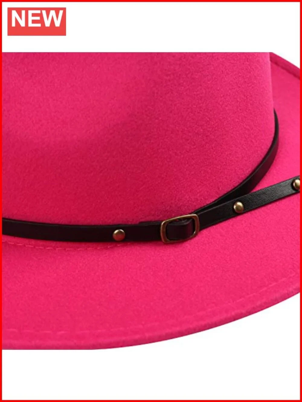 Women's Classic Felt Fedora Wide Brim Floppy Hat with Belt Buckle Panama